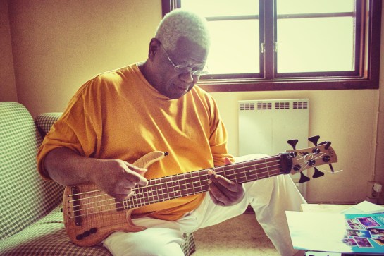 Abraham trying out my Solid Body fretted 5-string tuned EADGC